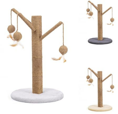 PATAM Albero Tiragraffi per Gatti Grandi e Piccoli con Palline Gioco Alto 56 cm, Happy Tree Grigio Chiaro