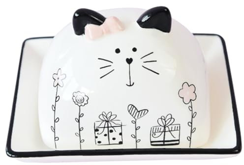 Cabilock Boîte à Beurre Contenant De Fromage Pot à Beurre Bol De Beurre Assiette De Beurre Gardien De Beurre Porte-gâteaux Avec Couvercle Beurrier Boîte De Gâteau Céramique À Clapet Le Chat