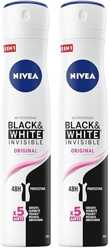 NIVEA Déodorant Atomiseur Black & White Original (1 X 200 Ml), Déodorant Spray Frais, Florale Femme Anti-traces Blanches Et Jaunes, Anti-transpirant Aisselles Protection 48 H (Lot de 2)