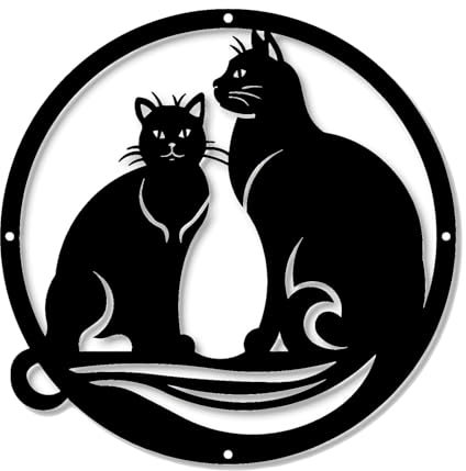 Katze silhouette Wanddeko Metall Schwarzer,Haus Garten Deko,Mimalistische wanddekoration wandbilder Wandkunst Hängende Dekoration 30×30 CM (G)