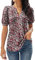 GRECERELLE Ladies Shirts V Neck Pleated Blouses Ruffle Short Sleeve T Shirts for Women UK Elegant Summer T-Shirts Blouses for Women UK (Black + Red Flower, L)