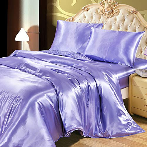 Michorinee Housse de Couette Satin 220x240 Violet avec 2 Taies d'oreiller 65x65 cm Parure de Lit Adulte 2 Personnes Linge de Lit Satin de Soie Brillante avec Fermeture Éclair