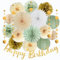 Sage Green and Gold Birthday Decorations for Women Girls Sage Green Gold Cream Paper Fans Pom Poms Happy Birthday Banner Gold Star Hanging Garland for Neutral Sage Green Birthday Party Decor