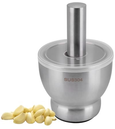 Viitech Mörser mit Stößel und Deckel, Verbessert und Verstärkt Lebensmittel Edelstahl Pestle and Mortar, Durchmesser Gebürsteter Edelstahl Gewürzmühle Pille Crusher