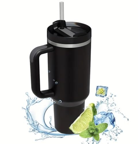 Coffee Mug Thermos Cup Stainless Steel 40oz Travel Tumbler with Handle and Strew Leakproof Double Wall Travel Mug with Handle and Strew Mugs for Hot and Cold, Insulated Cup