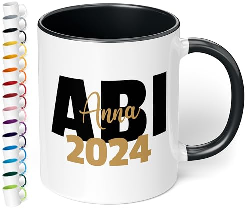 True Statements Abitur Geschenk personalisiert: Tasse „ABI Wunsch-Name Wunsch-Jahr“ - Geschenke zum Abitur, Abschluss-Geschenk zur bestandenen Prüfung -330ml, Keramik (Schwarz)
