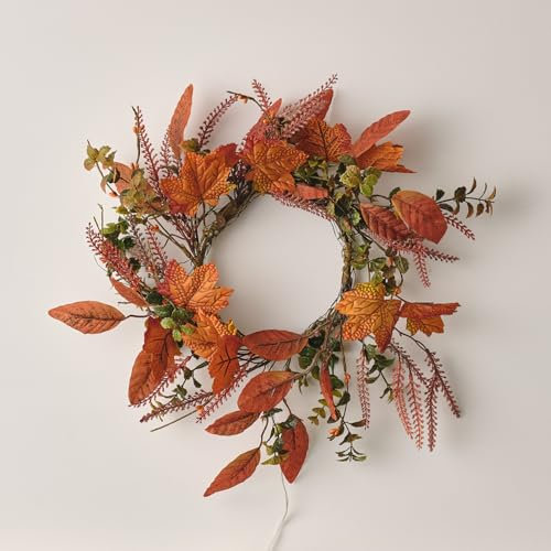 Lights4fun Couronne d'automne avec Feuilles d’Érable Artificielles de 40 cm pour Porte d’Entrée Décoration d'Intérieur