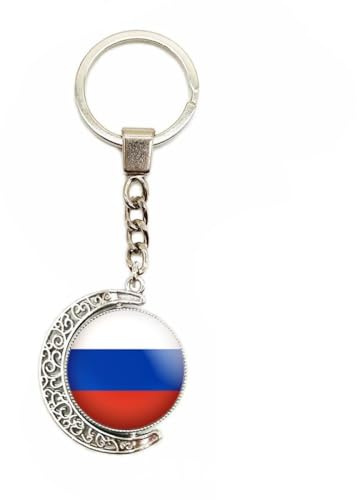 UOMSKTY Russia Country Flag Keyrings Pendant - Retro Geometric Hollow Moon Keychains Fashion Time Gem Patriotic Accessories, Charm Novelty Car Key Bag Jewelry Russian Souvenir Gift