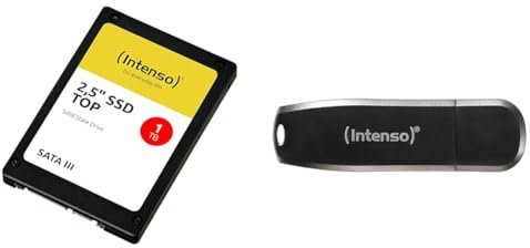 Intenso Interne 2,5 SSD SATA III Top, 1 TB, 550 MB/Sekunden, Schwarz, Festkörper-Laufwerk & Speed Line, 64GB Speicherstick, USB-Stick 3.2 Gen 1x1, schwarz