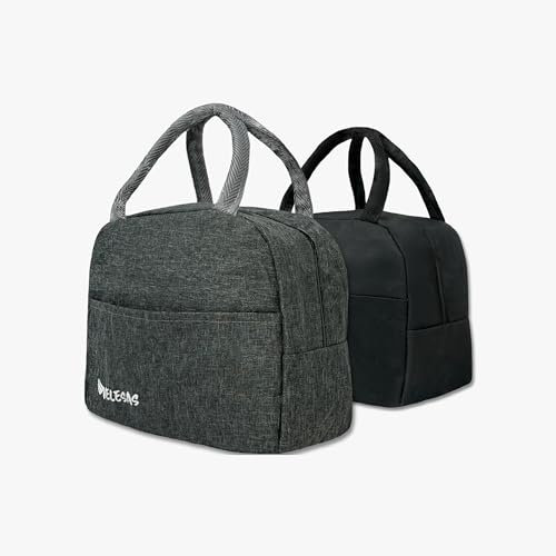 Velesas® 1 oder 2 Stück 7 L isolierte Lunchtasche | Kühltasche | Lunchbox | Thermotasche | Leicht/Tragbar/Einfache Reinigung | Isoliertasche für Picknick/Schule/Arbeit/Zuhause (2, Grau/Schwarz)