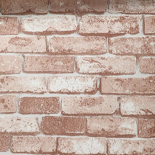 Beswitory 4Roll 3D Rustic Red Brick Effect Wallpaper Brick Pattern Anti-Fouling Texture Bookcase Vintage Slate Home Decoration Wall Paper for Adults Kids Bedroom Living Room Hallway Stairs Lounge