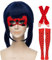 TANTAKO 5 Pcs Kurze Blau Perücke mit Maske Socken und Handschuhe für Damen Halloween Cosplay Kostüm