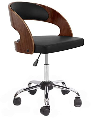 GSKDBCC Bürostuhl ohne Armlehnen, ergonomischer Computer-Schreibtischstuhl, Drehstuhl mit mittelhoher Rückenlehne, Rückenlehne aus Massivholz und Kissen aus PU-Leder Chaser of Light
