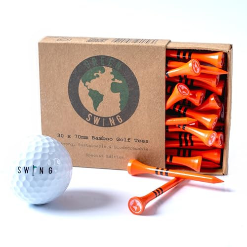 Green Swing Golf-Tees aus Bambus, 70 mm, stark, nachhaltig, biologisch abbaubar, 30 Stück (Orange)