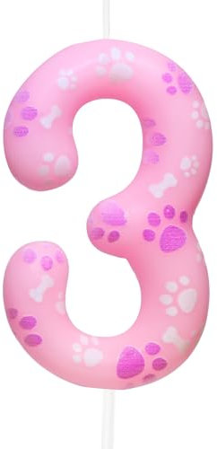 Cxryrzhe 3rd Birthday Candle Dog Paw Number 3 Candle Dog Paw Cake Decoration Birthday Party Supplies Pink Dog Paw Print Themed Cake Topper Decorations for Kids Boy Girl Party Decor Supplies