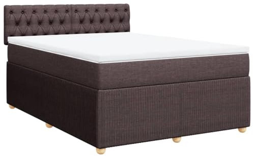 vidaXL Boxspringbett, Doppelbett mit LED Matratze Matratzenauflage, Bettgestell mit Lattenrost Kopfteil, Polsterbett Bett für Schlafzimmer, Dunkelbraun 160x200cm Stoff