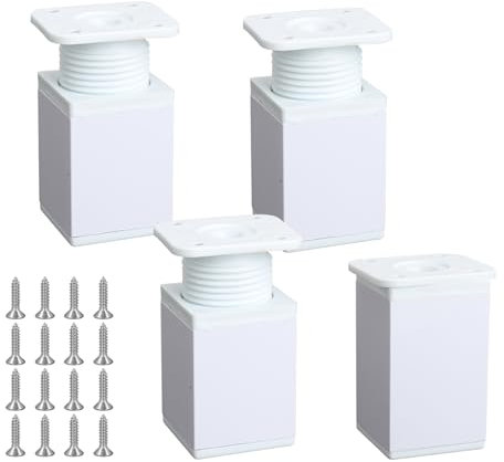 Luabue 4 Pièces Pieds de Meuble Reglable 6 CM Carrés Pieds de Table Metal en Alliage d'Aluminium Blancs, Pieds de Lit pour Tables, Armoires, Canapés, Etagères