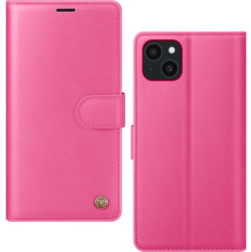 AIMOYU for iPhone 14 Case, Flip Wallet Leather Phone Case with [4 Card Slots] [Kickstand] [RFID Blocking] Magnetic Protective Shockproof Cover for iPhone 14 Phone Case - Peach Pink