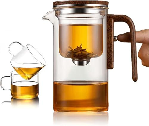 Accrue Enchanti Tea Pot,Witchcrafts Teapot,Water Separation Glass Teapot with Wooden Handle,Glass Teapot with Strainer, Clear And Classic Magic Pot (Transparent)