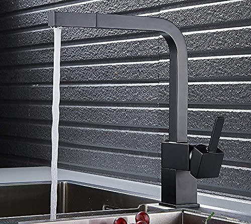 Robinet de cuisine en laiton carré noir avec poignée unique