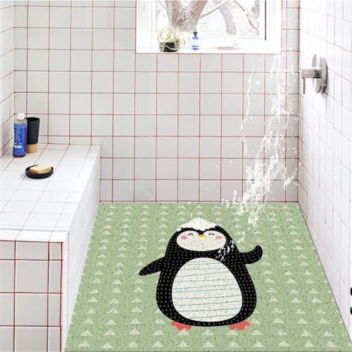 Mateju Duschmatte rutschfest, PVC-Luffa Duschmatte Schnell Trocknend Weich Komfort Sicherheits Badematte Antirutschmatte Dusche für Badewanne und Nassbereiche (Pinguin,60x60cm)