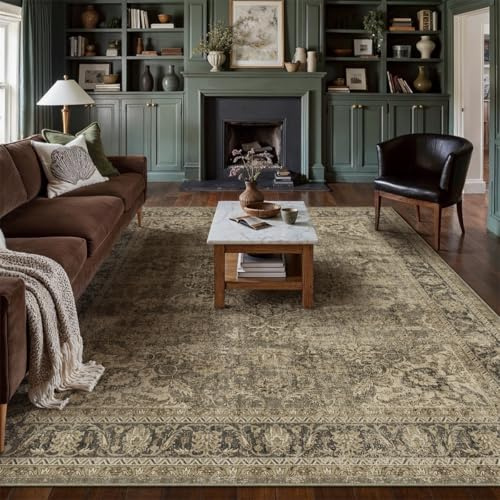 WondRg 8x10 Washable Area Rug Brown Vintage Rug for Living Room