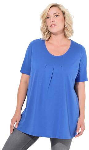 Ulla Popken Damen große Größen Übergrößen Plus Size T-Shirt, Zierfalten, A-Linie, Rundhals, Halbarm, Modal Pfauenblau 42+ 796473741-42+