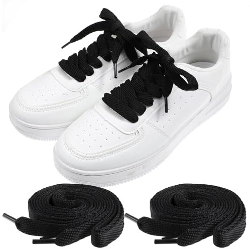 Ouligay 2 Pairs 15mm Wide Black Laces for Trainers, 5/8 Flat Black Shoe Laces Thick Chunky, 47 Inch Fat Shoelace for Sneakers Men Women Adults Walking Running Sports Athletic Shoes 120cm