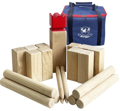 JacJoe All Pro Kubb Spiel im Freien | Wurfspiel mit Tragetasche | Kegelspiel | Gummi Holz Garten Rasen Spiele | Wurfspiel mit Tragetasche (30 x 7.5 x 7.5 cm-Carry Bag, L)