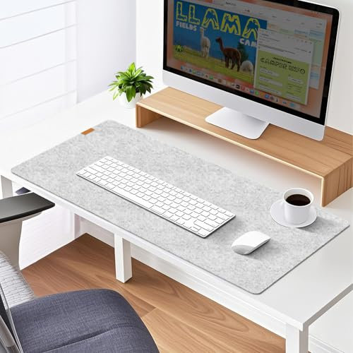 Schreibtischunterlage Filz,Rutschfeste Tischunterlage Schreibtisch,Große Desk Matte,Mauspad Schreibunterlage für Büro und Zuhause (Hellgrau, 100x40cm)