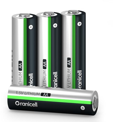 Granicell Batterie al litio AA, 3000 mAh Doppia A, confezione da 4 batterie al litio AA da 1,5 V, batterie al litio ferro AA di lunga durata per torcia, giocattolo