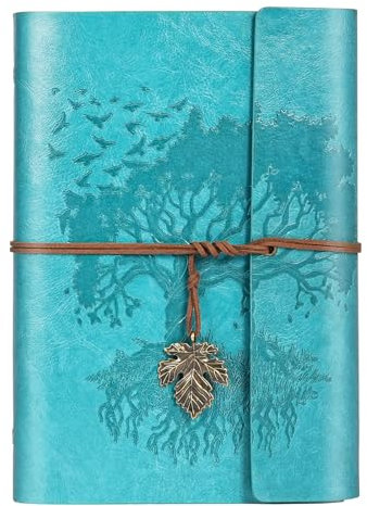 ANOMM PU Leder Notizbuch Tagebuch, Nachfüllbares Notizbuch mit Leere Seiten, Reisenotizbuch Spiralbindung, Geschenk für Frauen, Männer, Mädchen und Jungen, 160 Seiten (A5, 23,5 × 16,5 cm, Blau)