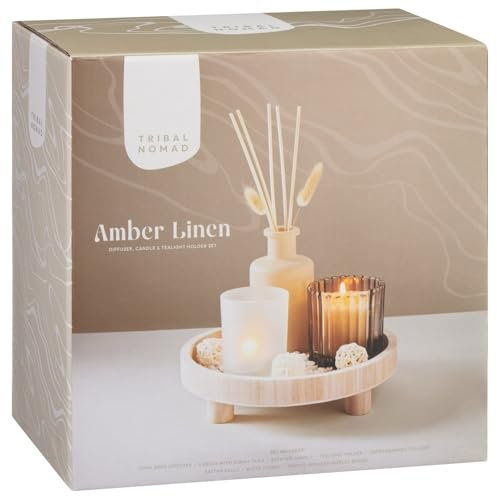 New FT-Store Soffisticated Diffuser & Candle Set With Footed Wooden Tray-Beautiful Addittion To Your Home Lifestyle-B01