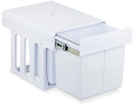 Relaxdays Einbaumülleimer, 2 Fächer, 2 x 15l, HBT: 35,1x34,3x48 cm, ausziehbar, Mülltrennsystem für Unterschrank, weiß