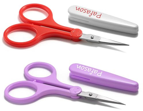 PAFASON Scharfe Spitze Basteln Schere Set 2 Stück Gerade Gebogene für Scrapbooking Quilten DIY Nähen Stricken Stickerei Kreuzstich Häkeln Garn Papier Detail Schneiden Rostfreier Stahl Sicherheits Etui