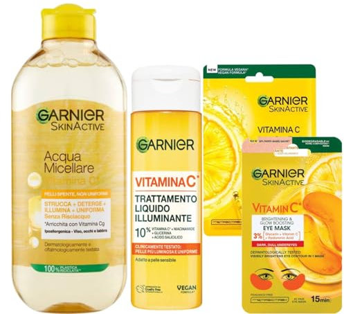 Garnier Vitamin C Flüssigbehandlung für das Gesicht geeignet für empfindliche Haut Vegane Formel 120 ml (Set Vitamin C)