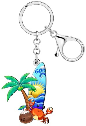 DUOWEI Cute Hawaii Tropical Palm Tree Beach Keychain Key Ring Gifts for Women Girls Car Keys Wallet Backpack Beach Lovers (Surfboard)