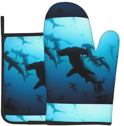 Gants de Cuisine, maniques et maniques résistants à la Chaleur, imprimés Requins-marteaux