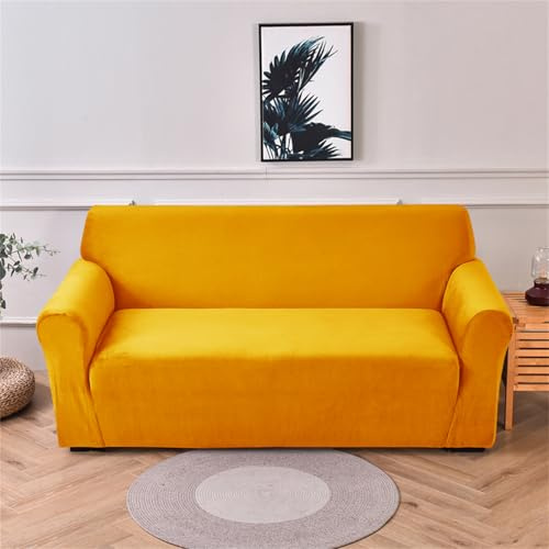 Hixingo Samt Einfarbig 1 2 3 4 Sitzer Sofa Überzug, Kratzfest rutschfest Sofabezug, Stretch Couch Überzug, Weich Sofa Cover, Waschbar Couchdecke für Wohnzimmer Wohnkultur (Gelb,3-Sitzer)