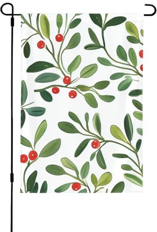 Bandera de jardín de 12.5 x 18 pulgadas, bandera de patio de doble cara, hojas rojas y verdes cereza, decoración de bandera de jardín para el hogar