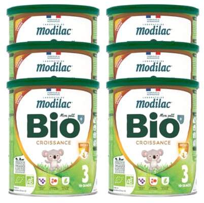 Modilac - Lait Infantile en Poudre Bio+ Croissance - 100% Français - Contient des Acides Gras Essentiels - Agriculture Biologique - Sans Huile de Palme - 10 à 36 Mois - Lot de 6x800g