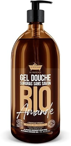 Gel Douche BIO Amande 1L - Surgras Sans Savon - Les Petits Bains de Provence - Made in Provence - Formule Vegan - Made in France - Visage Corps Cheveux - Peaux Sensibles