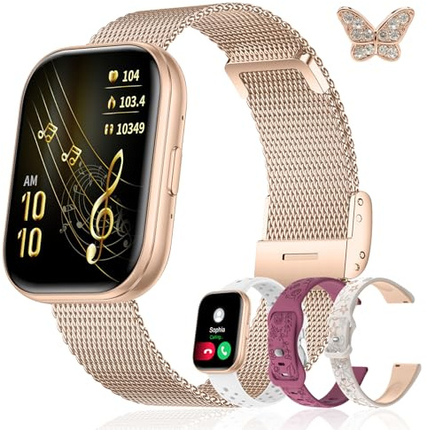 Iaret Montre Connectée Femme, Coffret Cadeau 4 Bracelets & Charm Papillon, Smartwatch écran 1,75, Appels Bluetooth, Suivi Fréquence Cardiaque SpO2 Sommeil, 120+ Modes Sport, Compatible iPhone Android