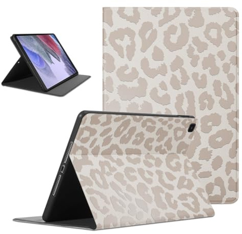 Coalbooliy Coque pour Samsung Galaxy Tab A7 Lite 8,7 Zoll 2021, Aesthetic Léopard Motif Design Filles Femmes Housse de Protection Léger avec Support Fonction Mince PU Tablet Case Étui à Rabat, Blanc
