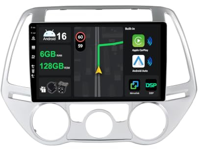 6GB+128GB 9 IPS Android 16 Car Radio GPS Navigation System for Hyundai i20 2012-2014-Built-in CarPlay/Android Auto/DSP/Mirror Link/Octa Core/360 Camera/Bluetooth 5.0/USB