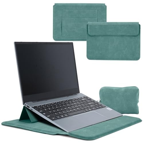 HaruYo Laptophülle für 12-13-14-15-15.6-16 Zoll mit Standfunktion | Computer Tasche für MacBook Air Pro iPad Apple/Surface Lenovo HP,Handgelenkauflage, Netzteiltasche (13.3/14 Blaugrün)