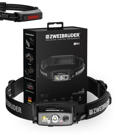 Zweibrüder ZB9H Stirnlampe mit 2000 Lumen – LED Kopflampe mit Auto Focus Technology. Rotlicht & Rücklicht. USB-C aufladbar. Integriertes USB-C Ladekabel. Ideal für Outdoor, Arbeit und Einsatz.