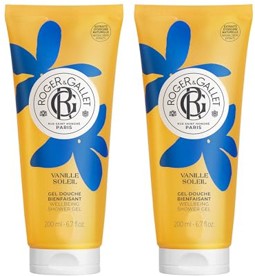 Roger&Gallet - Gel Douche Bienfaisant Vanille Soleil 200ml - Jasmin & Ylang-Ylang - Base lavante 100% d'origine végétale - Mousse Onctueuse (Lot de 2)