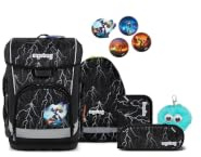 ergobag Schulranzen-Set cubo Light Bundle Set Super ReflektBär - Schwarz