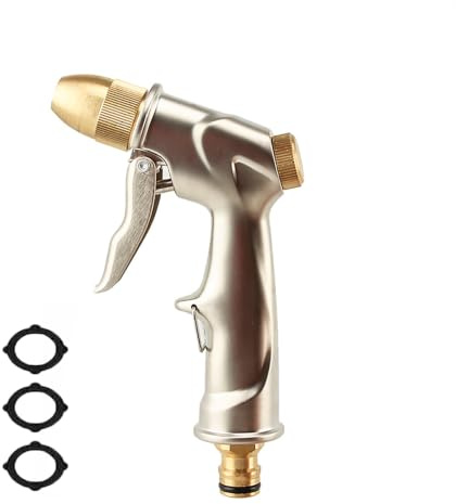 Ugello per tubo da giardino in metallo resistente, pistola a spruzzo ad alta pressione con ugello in ottone regolabile a 360°, corpo in lega di zinco, per lavaggio auto, irrigazione e pulizia